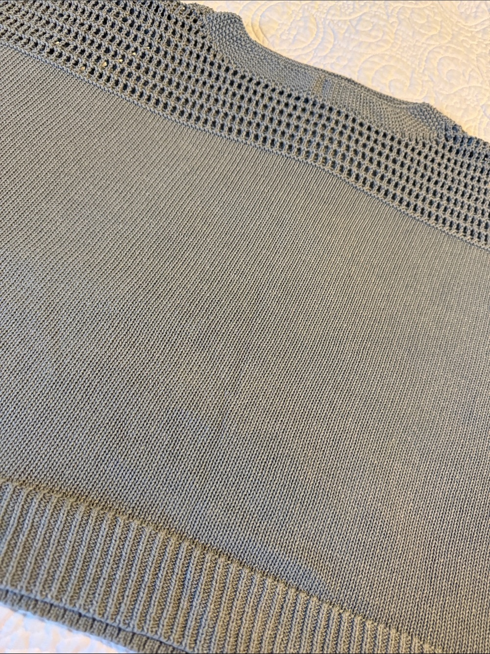 Max Studio Light Gray Open-Knit Yoke Crew Sweater - Picture 2 of 7